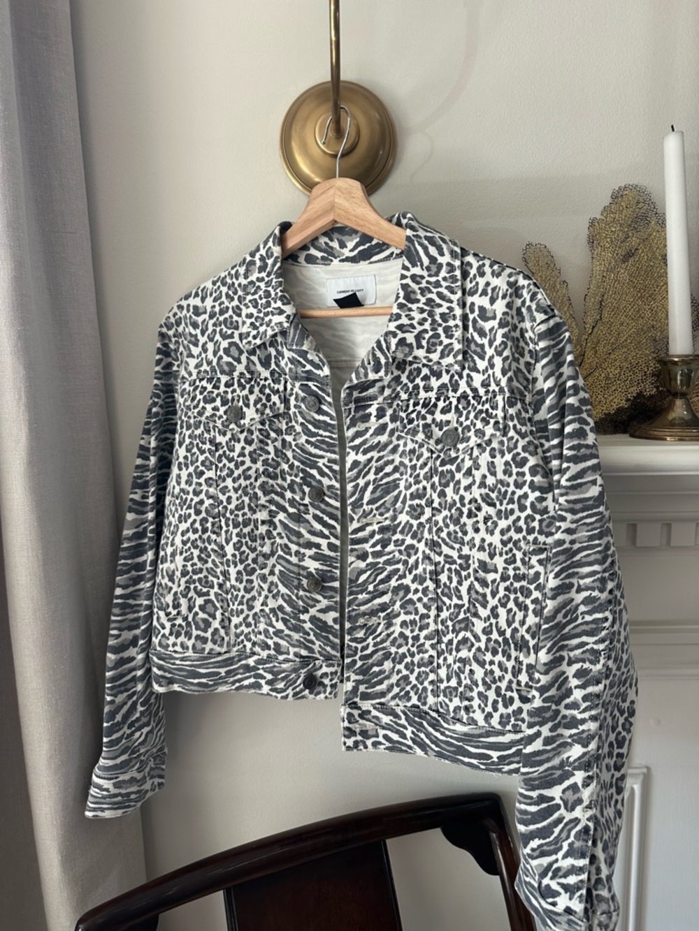 Current/Elliott Gray and White Animal Print Jean Jacket